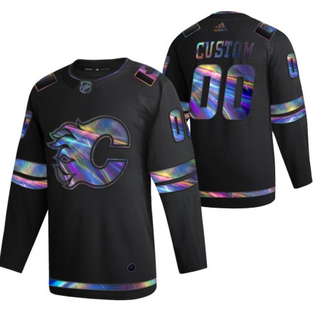 Calgary Flames Custom 2021-22 Iriserend holografisch Zwart Authentic Shirt - Mannen